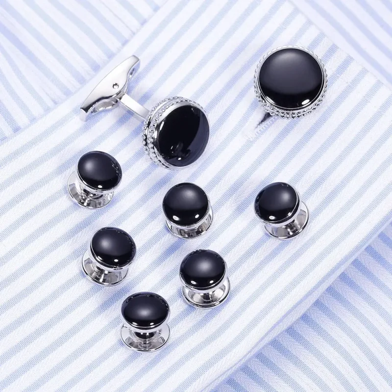 black cufflinks and studs