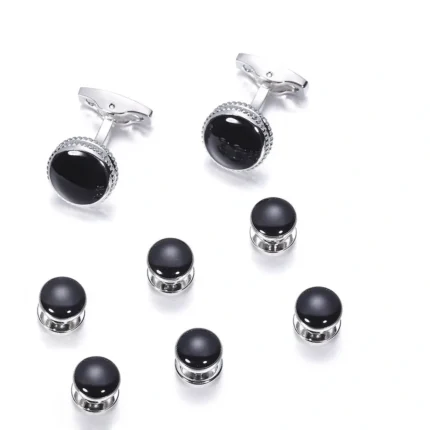 black cufflinks and studs