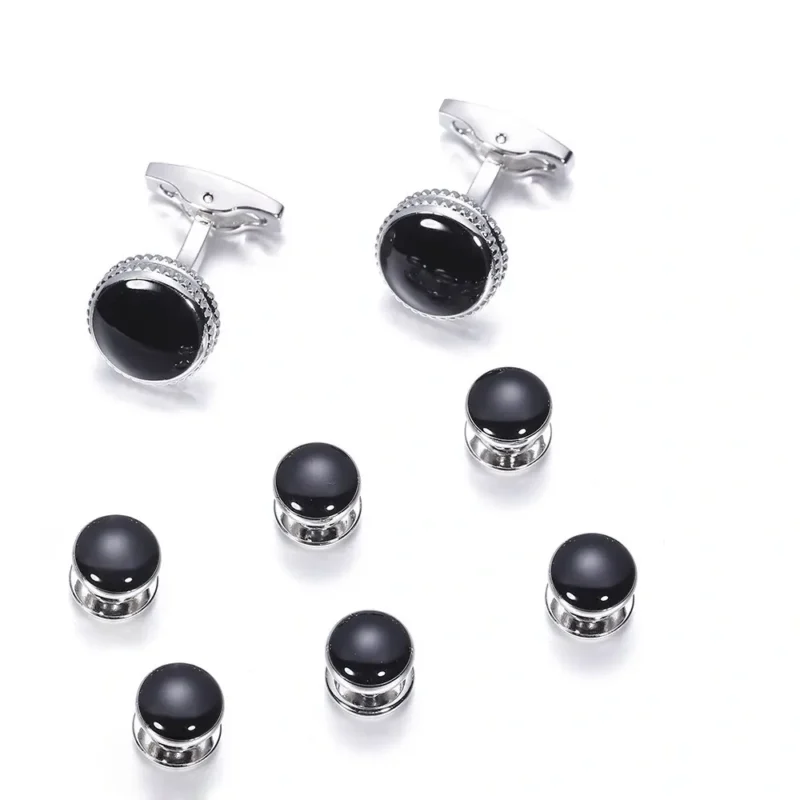 black cufflinks and studs