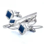 silver cufflinks and tie clip set